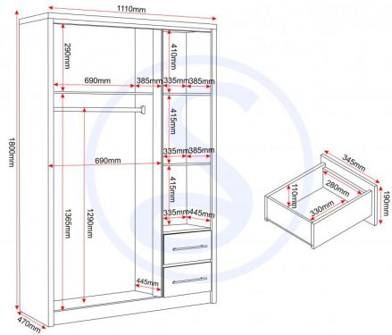 Click Here To Enlarge This Photo Of seville 3 door 2 drawer wardrobe