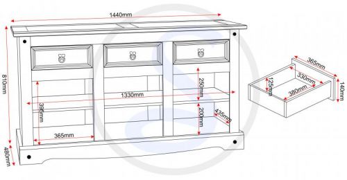 Click Here To Enlarge This Photo Of Corona 3 Door 3 Drawer Sideboard