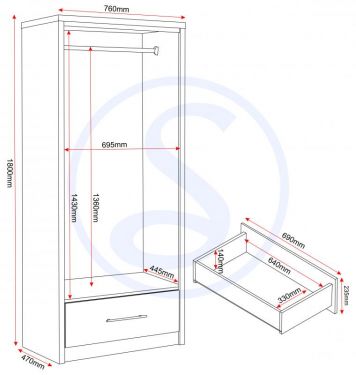 Click Here To Enlarge This Photo Of seville 2 door 1 drawer wardrobe