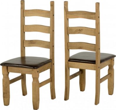 Click Here To Enlarge This Photo Of Corona chair in distressed wax pine with brown f/l seat pads x2