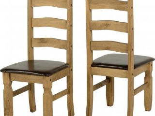 Corona chair in distressed wax pine with brown f/l seat pads x2