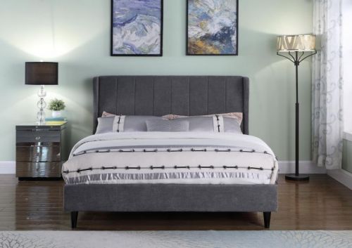 Click Here To Enlarge This Photo Of Amelia 5ft King Size Dark Grey Fabric Bed Frame.