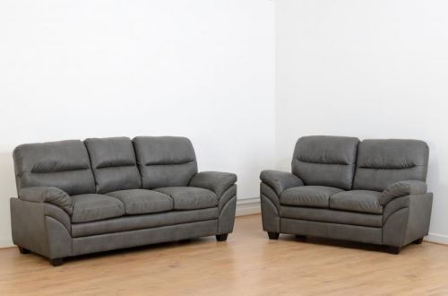 Click Here To Enlarge This Photo Of Capri 3+2 Suite in Grey Faux Leather.
