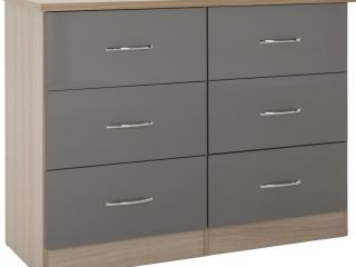 Nevada 6 Drawer Chest in Grey/Oyster or white Gloss.