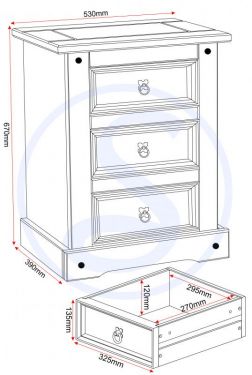 Click Here To Enlarge This Photo Of Corona 3 Drawer Bedside Chest