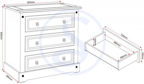 Click Here To Enlarge This Photo Of Corona 3 Drawer Chest in White or grey