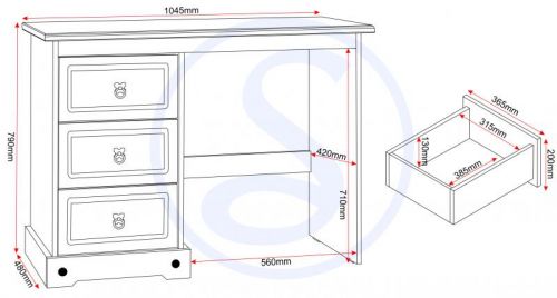 Click Here To Enlarge This Photo Of Corona 3 Drawer Dressing Table in Grey or white