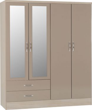 Click Here To Enlarge This Photo Of Nevada 4 Door 2 Drawer Mirrored Wardrobe