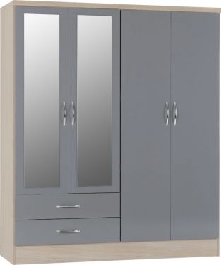 Click Here To Enlarge This Photo Of Nevada 4 Door 2 Drawer Mirrored Wardrobe