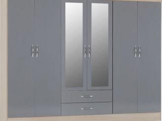 Nevada 6 Door 2 Drawer Mirrored Wardrobe 