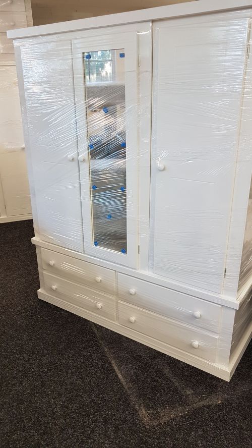 Click Here To Enlarge This Photo Of pine 3 door 4 drawer wardrobe.