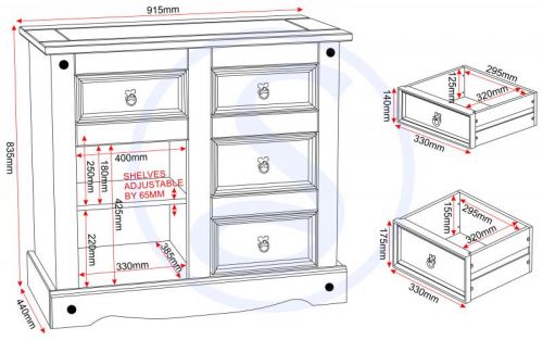 Click Here To Enlarge This Photo Of Corona 1 Door 4 Drawer Sideboard 