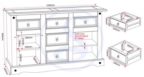 Click Here To Enlarge This Photo Of Corona 2 Door 5 Drawer Sideboard 