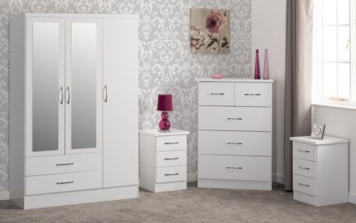 Click Here To Enlarge This Photo Of Nevada 3 Door 2 Drawer Mirrored Wardrobe Bedroom Set.