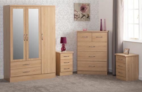 Click Here To Enlarge This Photo Of Nevada 3 Door 2 Drawer Mirrored Wardrobe Bedroom Set.