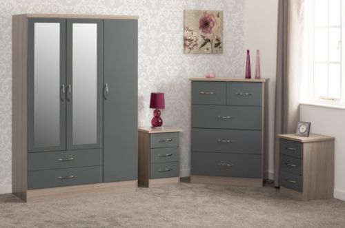 Click Here To Enlarge This Photo Of Nevada 3 Door 2 Drawer Mirrored Wardrobe Bedroom Set.