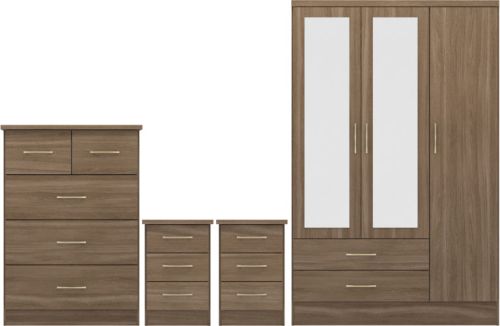 Click Here To Enlarge This Photo Of Nevada 3 Door 2 Drawer Mirrored Wardrobe Bedroom Set.