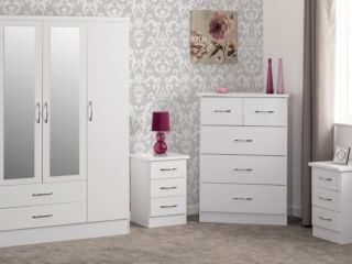Nevada 3 Door 2 Drawer Mirrored Wardrobe Bedroom Set.