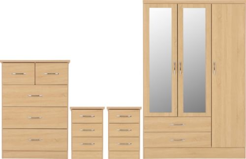 Click Here To Enlarge This Photo Of Nevada 3 Door 2 Drawer Mirrored Wardrobe Bedroom Set.