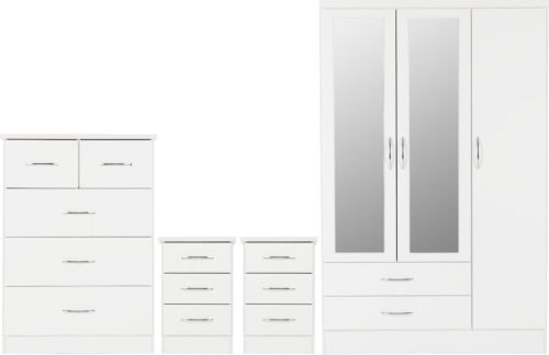 Click Here To Enlarge This Photo Of Nevada 3 Door 2 Drawer Mirrored Wardrobe Bedroom Set.
