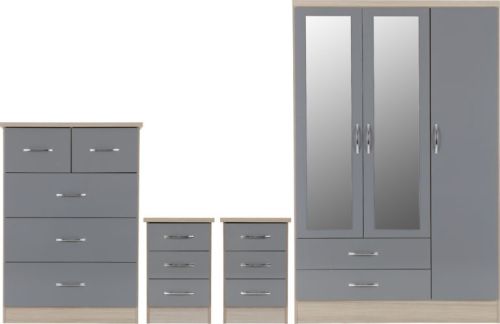 Click Here To Enlarge This Photo Of Nevada 3 Door 2 Drawer Mirrored Wardrobe Bedroom Set.