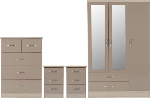 Click Here To Enlarge This Photo Of Nevada 3 Door 2 Drawer Mirrored Wardrobe Bedroom Set.