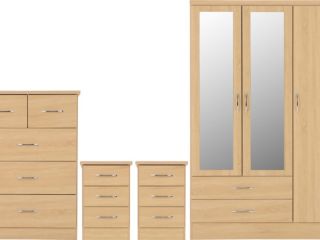 Nevada 3 Door 2 Drawer Mirrored Wardrobe Bedroom Set.